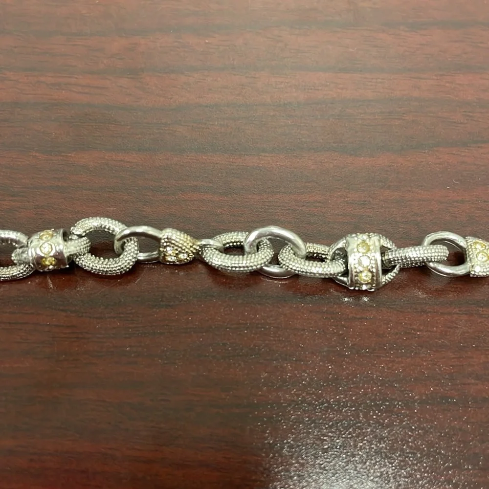 Vintage 925 Textured Silver Heart and Cubic Zirconia Toggle Bracelet